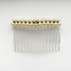 Vintage gold bead & pearl hair comb